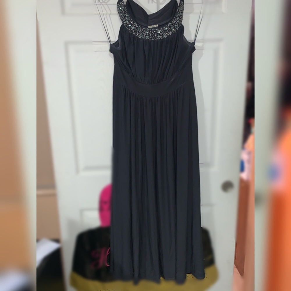 Long silky dark grey dress